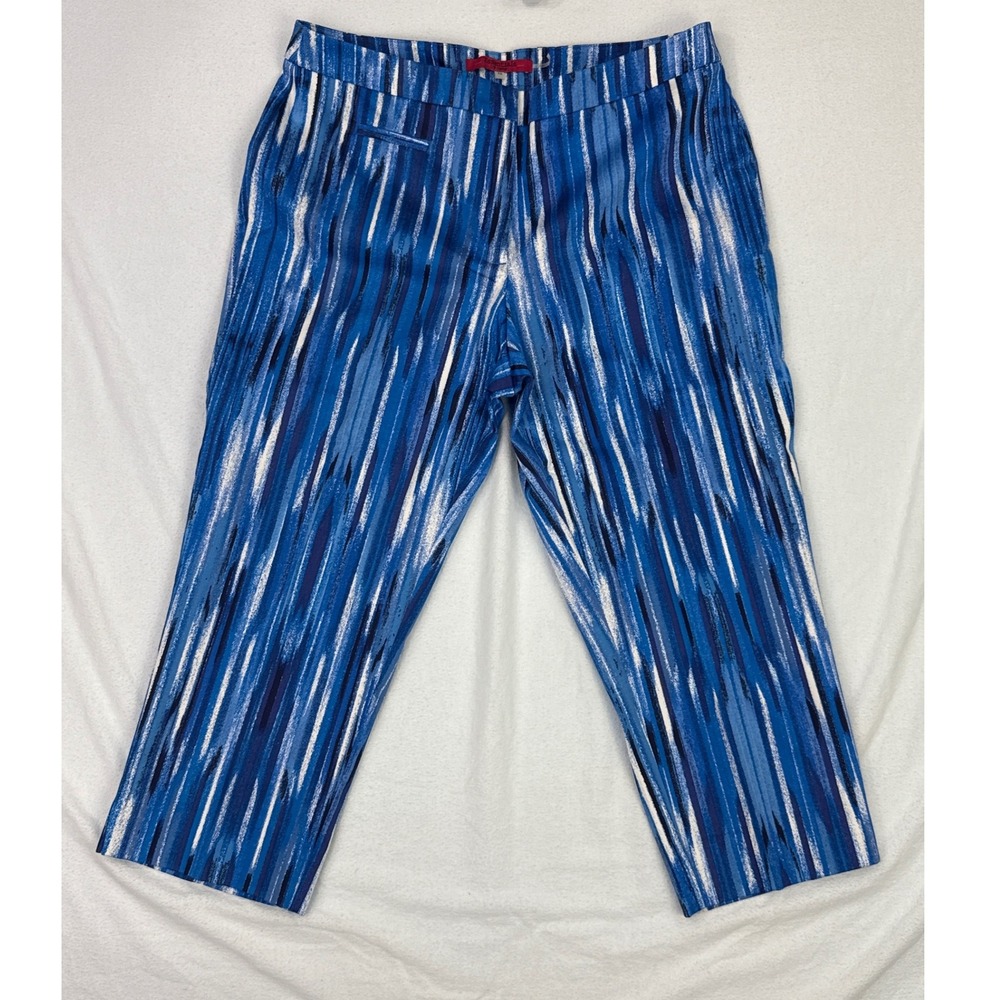 Essentials by Sioni‎ Blue White Stripe Cropped Pants Size 14 Cotton Blend, Capri